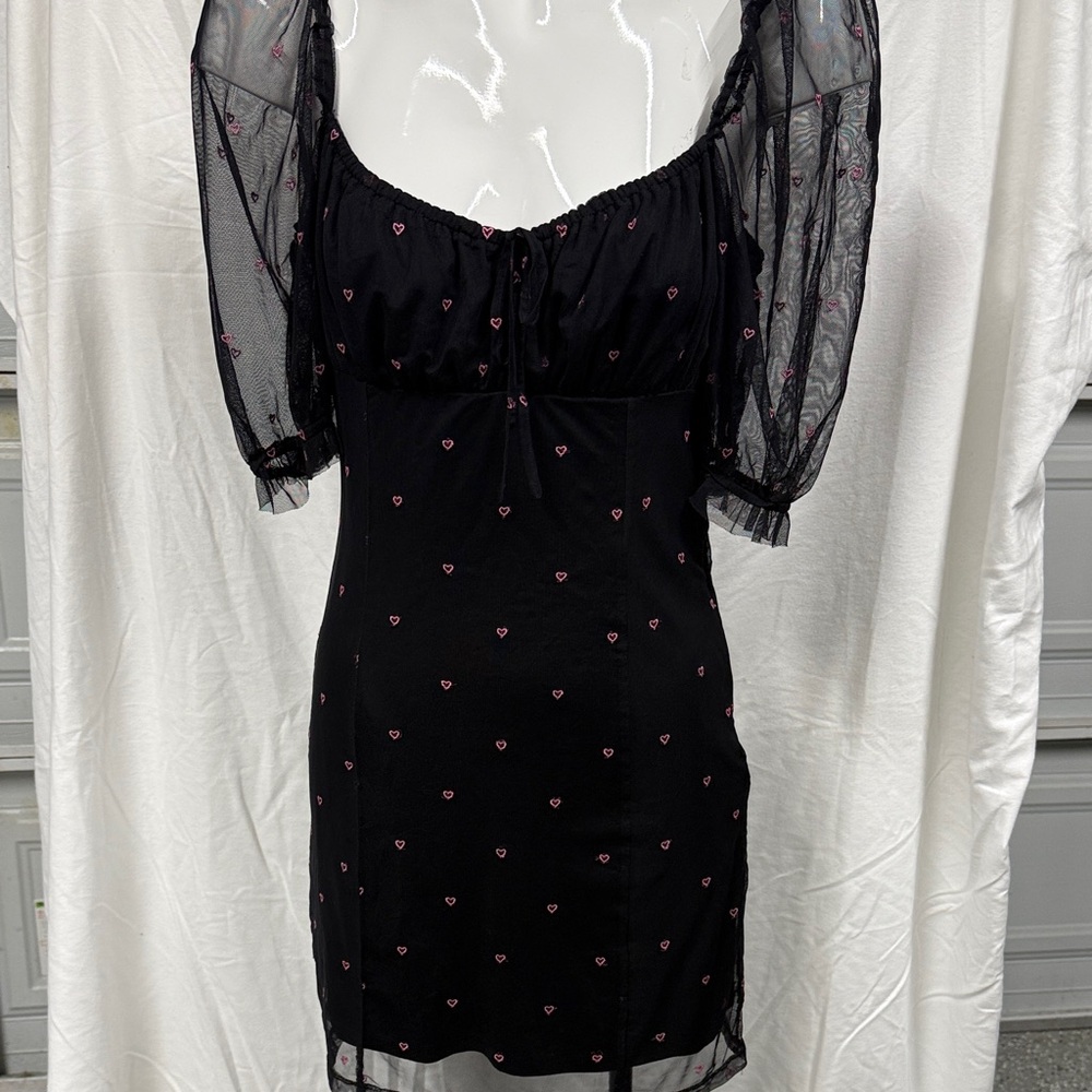 Forever 21 Black Dress with Sheer Sleeves and Heart Pattern